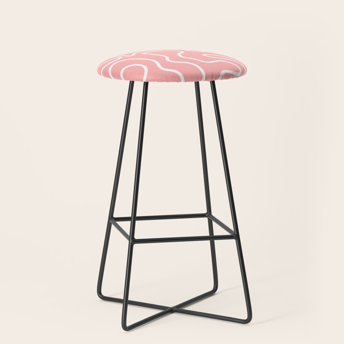 Squiggle Maze Minimalist Abstract Pattern in Pink and White Stool Gallery Image 1