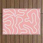 Squiggle Maze Minimalist Abstract Pattern in Pink and White Outdoor Rug Gallery Image 1