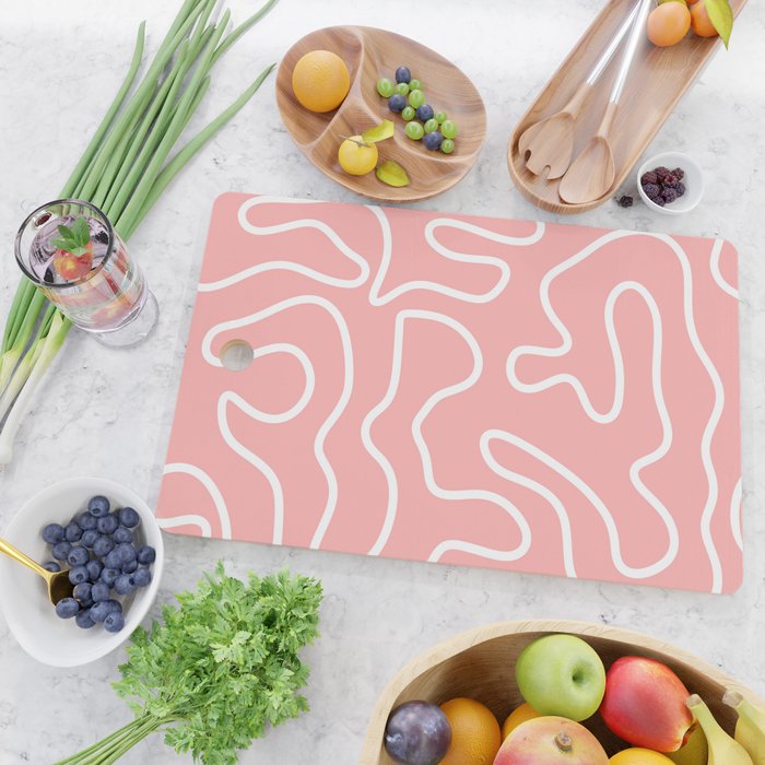 Squiggle Maze Minimalist Abstract Pattern in Pink and White Cutting Board Gallery Image 2