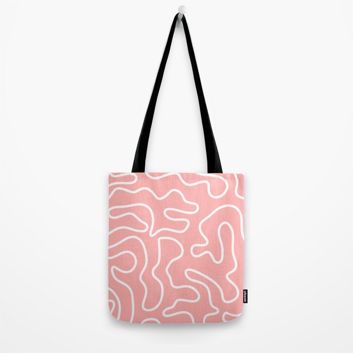Squiggle Maze Minimalist Abstract Pattern in Pink and White Tote Bag Gallery Image 2