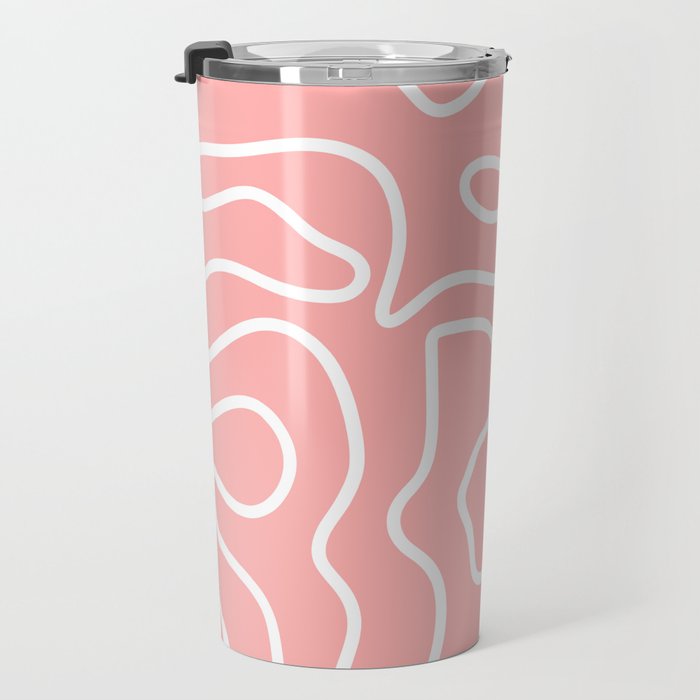 Squiggle Maze Minimalist Abstract Pattern in Pink and White Travel Mug Gallery Image 3