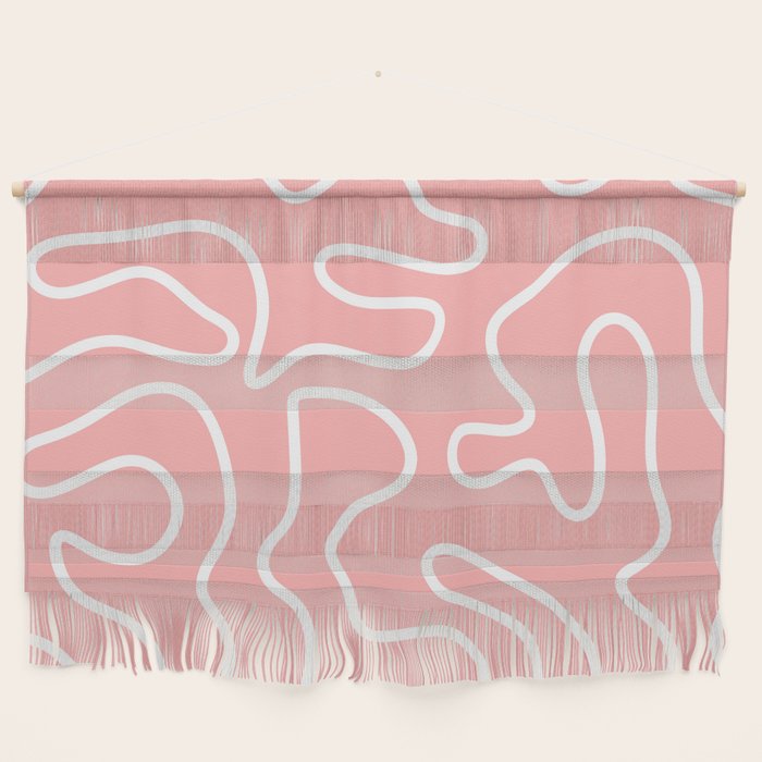 Squiggle Maze Minimalist Abstract Pattern in Pink and White Wall Hanging Gallery Image 1