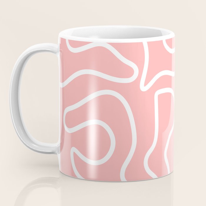 Squiggle Maze Minimalist Abstract Pattern in Pink and White Coffee Mug Gallery Image 3