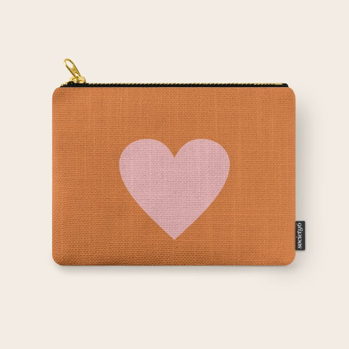Cute Pink Heart on Orange Minimal Carry All Pouch Gallery Image 1