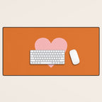 Cute Pink Heart on Orange Minimal Desk Mat Gallery Image 1