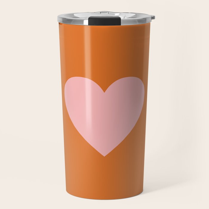 Cute Pink Heart on Orange Minimal Travel Mug Gallery Image 1