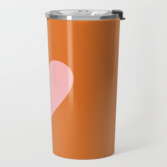 Cute Pink Heart on Orange Minimal Travel Mug Gallery Image 2