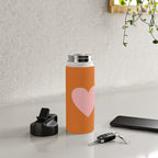 Cute Pink Heart on Orange Minimal Water Bottle Gallery Image 4