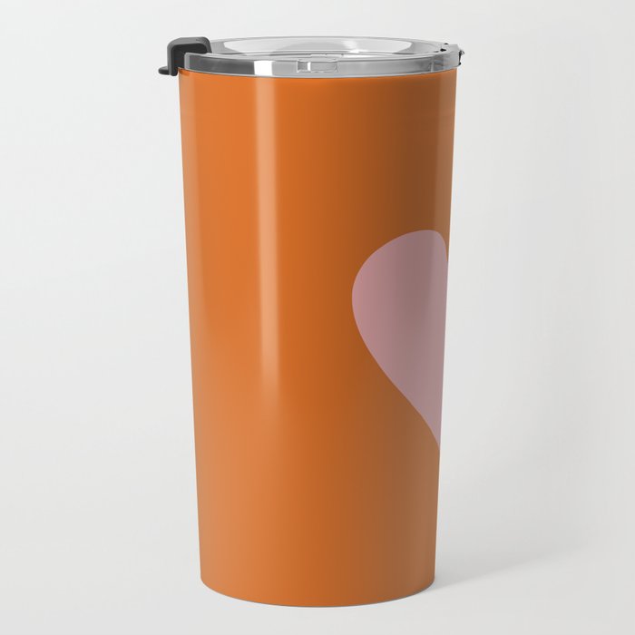 Cute Pink Heart on Orange Minimal Travel Mug Gallery Image 3