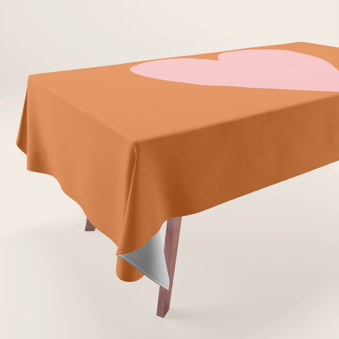 Cute Pink Heart on Orange Minimal Tablecloth Gallery Image 1