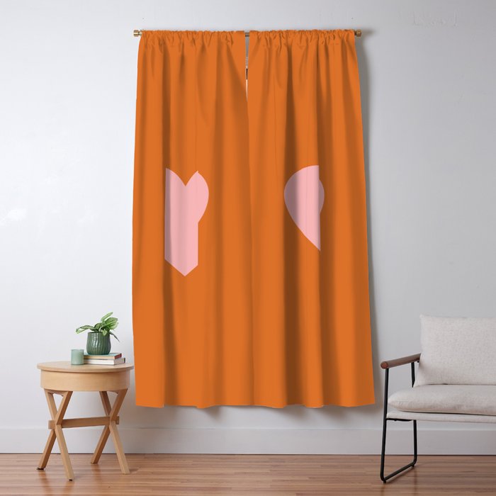 Cute Pink Heart on Orange Minimal Window Curtain Gallery Image 5