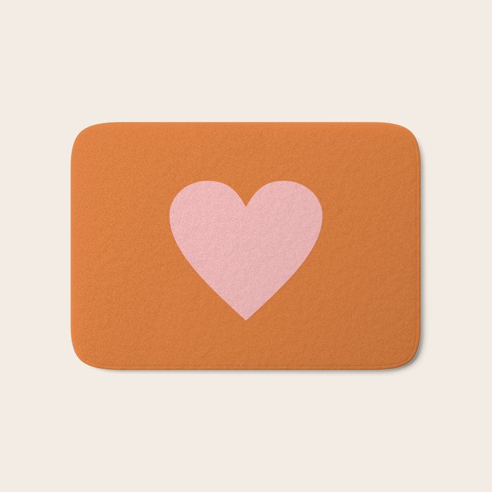 Cute Pink Heart on Orange Minimal Bath Mat Gallery Image 1