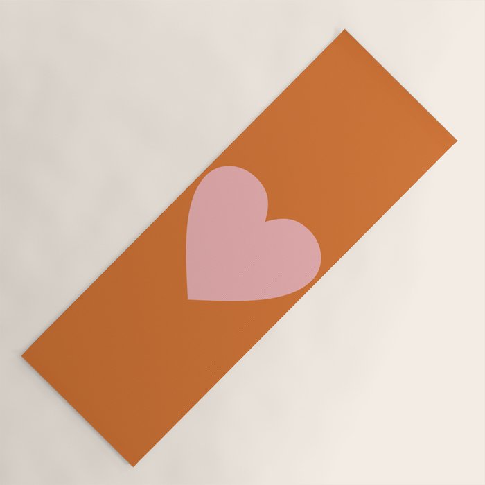 Cute Pink Heart on Orange Minimal Yoga Mat Gallery Image 1