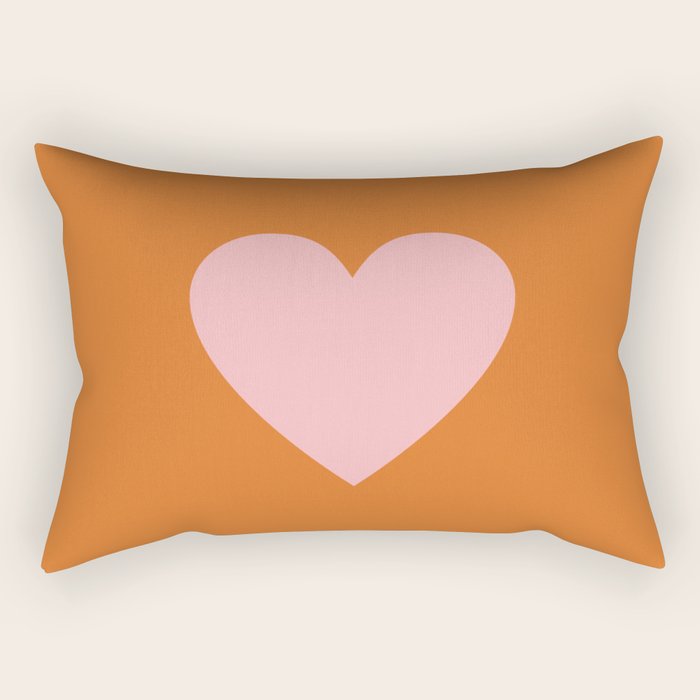 Cute Pink Heart on Orange Minimal Rectangular Pillow Gallery Image 2