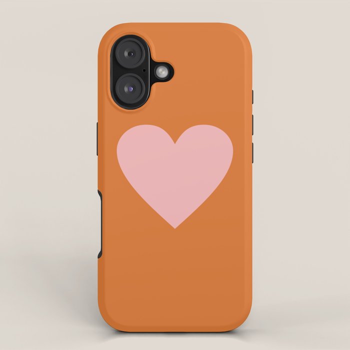 Cute Pink Heart on Orange Minimal iPhone Case Gallery Image 1