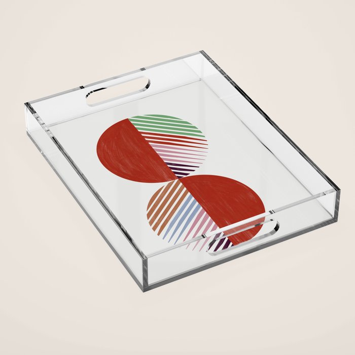 Hand-Drawn Geometric Circles with Stripes Acrylic Tray Gallery Image 1