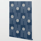 Mid Century Modern Geometric 106 in Navy Blue and Grey (Rainbow and Sun Abstraction) Wallpaper Gallery Image 2