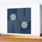 Mid Century Modern Geometric 106 in Navy Blue and Grey (Rainbow and Sun Abstraction) Wall Mural Gallery Image 2