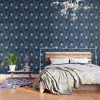 Mid Century Modern Geometric 106 in Navy Blue and Grey (Rainbow and Sun Abstraction) Wallpaper Gallery Image 3