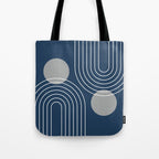 Mid Century Modern Geometric 106 in Navy Blue and Grey (Rainbow and Sun Abstraction) Tote Bag Gallery Image 1