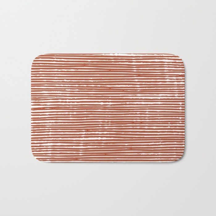 Rustic, Abstract Stripes Pattern in Terracotta Bath Mat Gallery Image 1