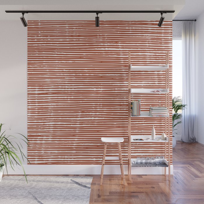 Rustic, Abstract Stripes Pattern in Terracotta Wall Mural Gallery Image 1