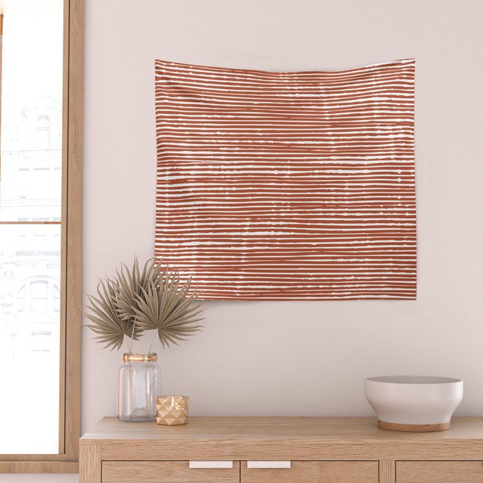 Rustic, Abstract Stripes Pattern in Terracotta Wall Tapestry Gallery Image 2