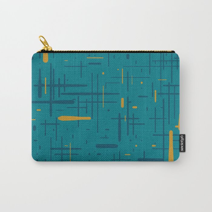 Mid-Century Modern Kinetikos Pattern in Moroccan Teal Blue and Ochre Carry All Pouch Gallery Image 1