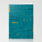 Mid-Century Modern Kinetikos Pattern in Moroccan Teal Blue and Ochre Stationery Card Gallery Image 2