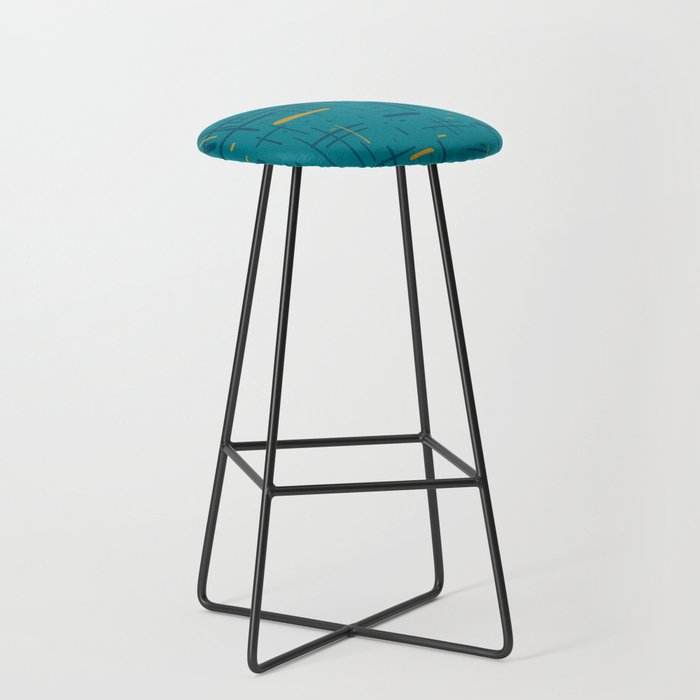 Mid-Century Modern Kinetikos Pattern in Moroccan Teal Blue and Ochre Stool Gallery Image 1