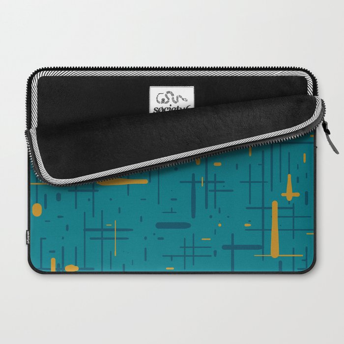Mid-Century Modern Kinetikos Pattern in Moroccan Teal Blue and Ochre Laptop Sleeve Gallery Image 2