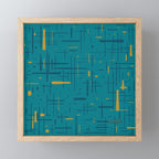 Mid-Century Modern Kinetikos Pattern in Moroccan Teal Blue and Ochre Mini Art Print Gallery Image 1