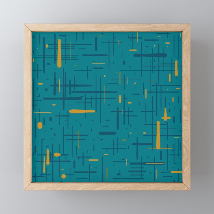 Mid-Century Modern Kinetikos Pattern in Moroccan Teal Blue and Ochre Mini Art Print Gallery Image 1