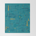 Mid-Century Modern Kinetikos Pattern in Moroccan Teal Blue and Ochre Throw Blanket Gallery Image 2