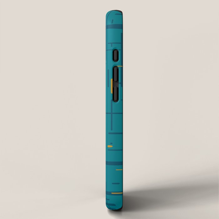 Mid-Century Modern Kinetikos Pattern in Moroccan Teal Blue and Ochre iPhone Case Gallery Image 2