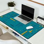Mid-Century Modern Kinetikos Pattern in Moroccan Teal Blue and Ochre Desk Mat Gallery Image 2
