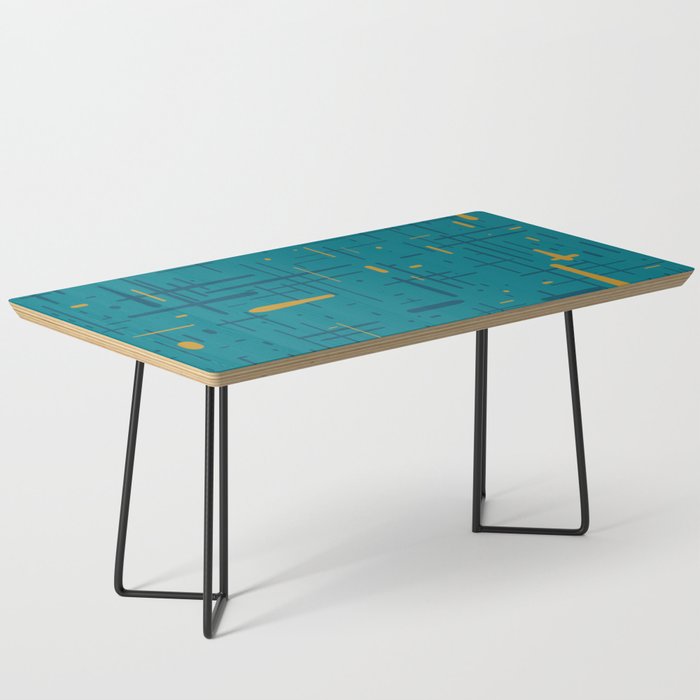 Mid-Century Modern Kinetikos Pattern in Moroccan Teal Blue and Ochre Coffee Table Gallery Image 1