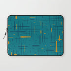 Mid-Century Modern Kinetikos Pattern in Moroccan Teal Blue and Ochre Laptop Sleeve Gallery Image 1