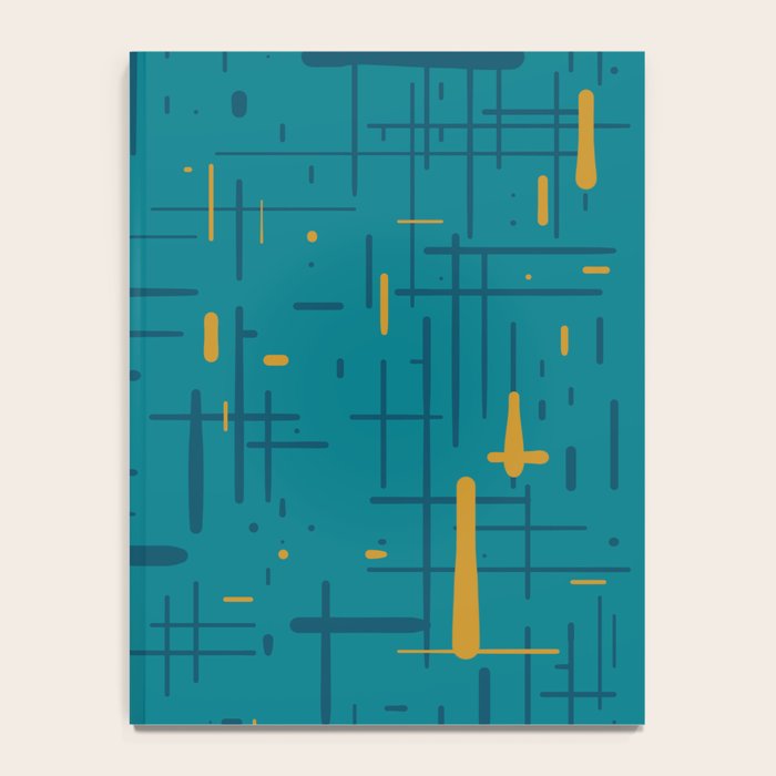 Mid-Century Modern Kinetikos Pattern in Moroccan Teal Blue and Ochre Notebook Gallery Image 4