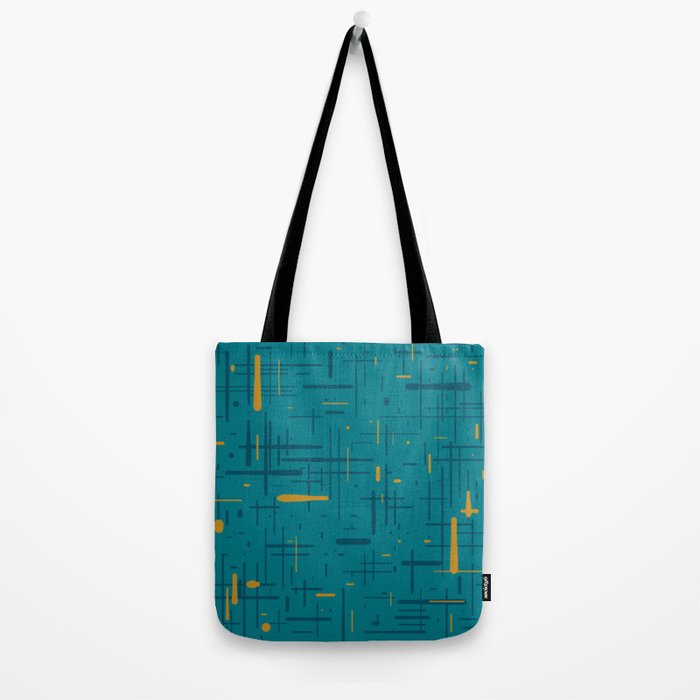 Mid-Century Modern Kinetikos Pattern in Moroccan Teal Blue and Ochre Tote Bag Gallery Image 2