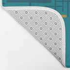 Mid-Century Modern Kinetikos Pattern in Moroccan Teal Blue and Ochre Bath Mat Gallery Image 2
