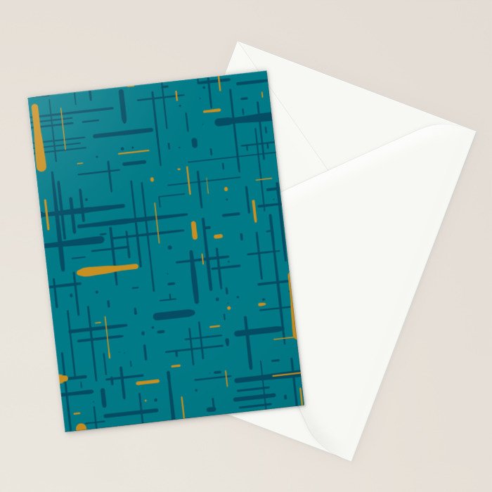 Mid-Century Modern Kinetikos Pattern in Moroccan Teal Blue and Ochre Stationery Card Gallery Image 2