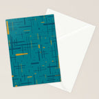Mid-Century Modern Kinetikos Pattern in Moroccan Teal Blue and Ochre Stationery Card Gallery Image 2