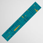 Mid-Century Modern Kinetikos Pattern in Moroccan Teal Blue and Ochre Table Runner Gallery Image 3