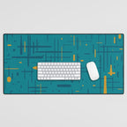 Mid-Century Modern Kinetikos Pattern in Moroccan Teal Blue and Ochre Desk Mat Gallery Image 1