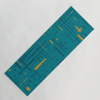 Mid-Century Modern Kinetikos Pattern in Moroccan Teal Blue and Ochre Yoga Mat Gallery Image 1