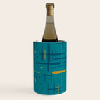 Mid-Century Modern Kinetikos Pattern in Moroccan Teal Blue and Ochre Wine Chiller Gallery Image 2