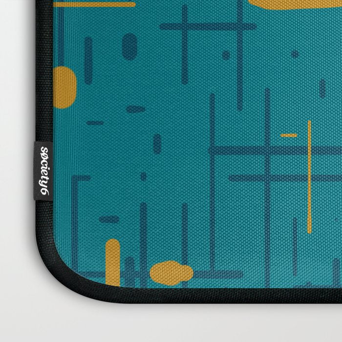 Mid-Century Modern Kinetikos Pattern in Moroccan Teal Blue and Ochre Laptop Sleeve Gallery Image 3