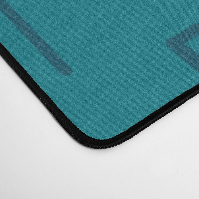 Mid-Century Modern Kinetikos Pattern in Moroccan Teal Blue and Ochre Desk Mat Gallery Image 4
