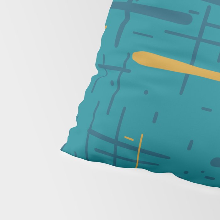 Mid-Century Modern Kinetikos Pattern in Moroccan Teal Blue and Ochre Pillow Sham Gallery Image 4